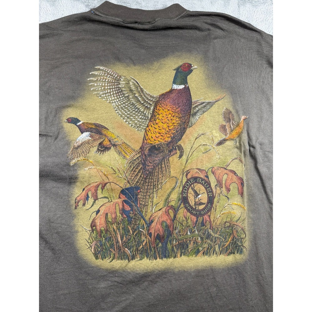 Vtg 90s Eddie Bauer Pheasant Hunting T Shirt XL Pocket Sport Shop Bird USA